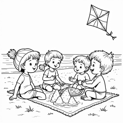 Romantic Picnic At The Beach For Two Coloring Page