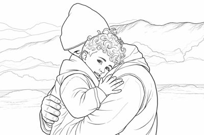 A Person Is Holding A Child In Their Arms. Coloring Page