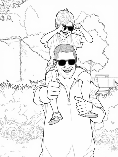 A Man Is Holding A Child On His Shoulders The... Coloring Page