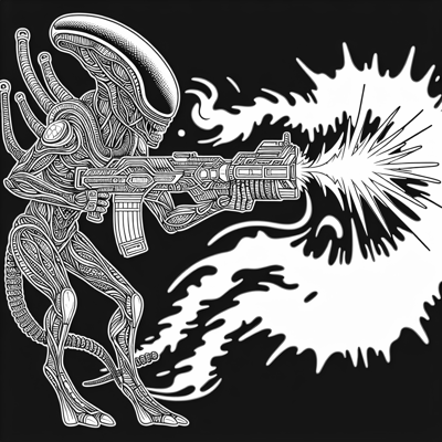 Alien Shooting A Laser Gun Coloring Page