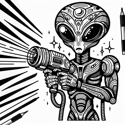 Alien Shooting A Laser Gun Coloring Page