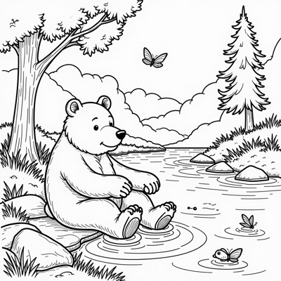 A Bear Enjoying Summer Coloring Page