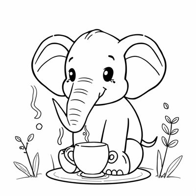 Elephant Making Tea Coloring Page