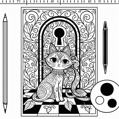 Gothic Whimsical Cheshire Cat Standing On A... Coloring Page