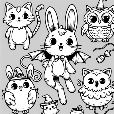 Spooky Fun Cute Animals Coloring Page