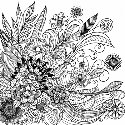 Zentangle Floral Balanced Design Coloring Page