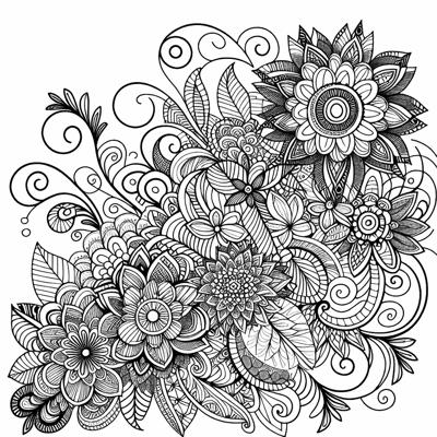 Zentangle Floral Balanced Design Coloring Page