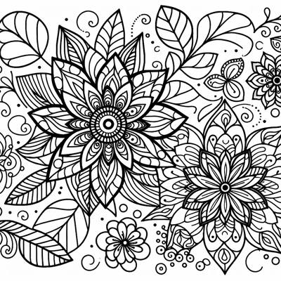 Zentangle Floral Balanced Design Coloring Page