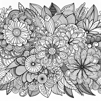 Zentangle Floral Balanced Design Coloring Page