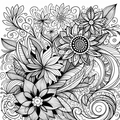 Zentangle Floral Balanced Design Coloring Page