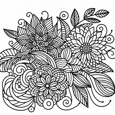 Zentangle Floral Balanced Design Coloring Page