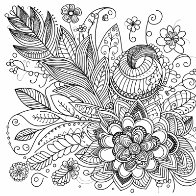 Zentangle Floral Balanced Design Coloring Page