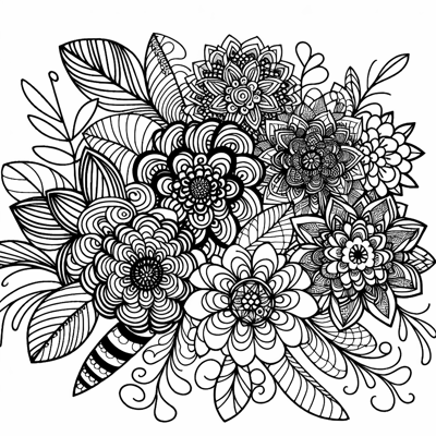 Zentangle Floral Balanced Design Coloring Page
