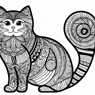 Zentangle Cat Balanced Design Coloring Page