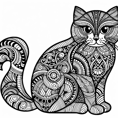Zentangle Cat Balanced Design Coloring Page