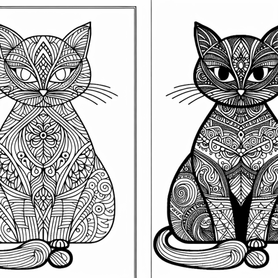 Zentangle Cat Balanced Design Coloring Page