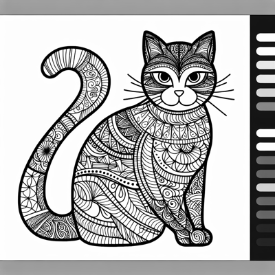 Zentangle Cat Balanced Design Coloring Page
