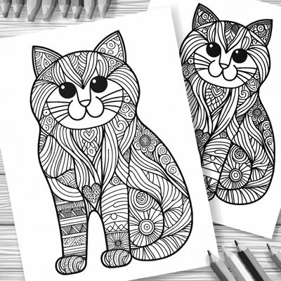 Zentangle Cat Coloring Page