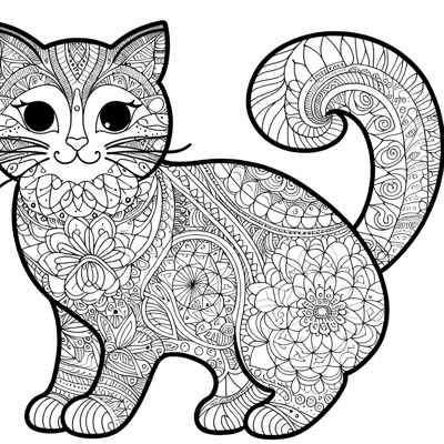 Zentangle Cat Coloring Page