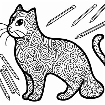 Zentangle Cat Coloring Page