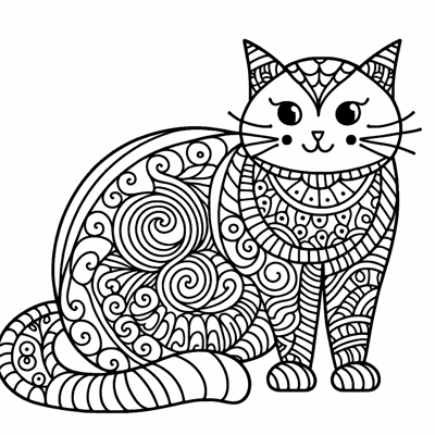 Zentangle Cat Coloring Page
