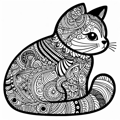 Zentangle Cat Coloring Page