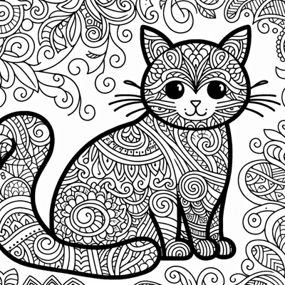 Zentangle Cat Coloring Page