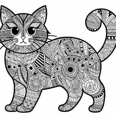 Zentangle Cat Coloring Page