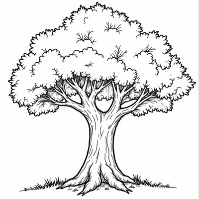 A Big Magical Tree Standing Alone In An Enchanted... Coloring Page