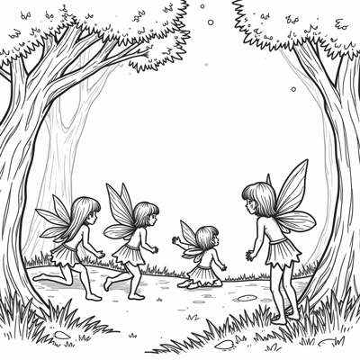 A Group Of Winged Fairies Flying Around A... Coloring Page