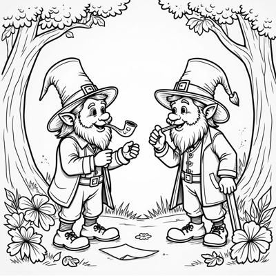 Two Leprechauns One With A Pipe And The Other With... Coloring Page
