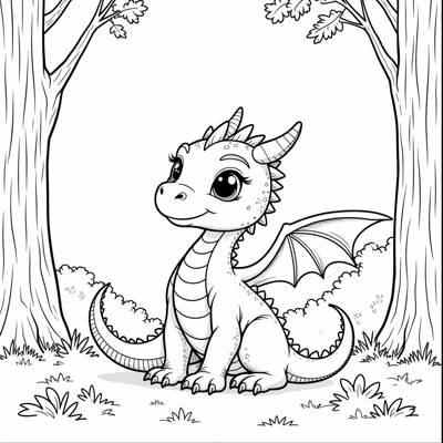 A Baby Dragon In The Woods Coloring Page