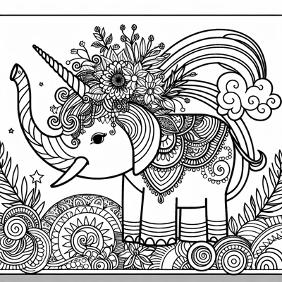 Elephant Unicorn Coloring Page