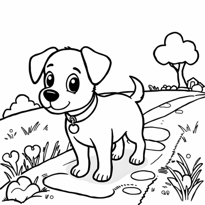 A Happy Dog Wearing A Backpack And Scarf Exploring... Coloring Page