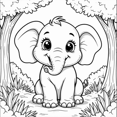 Elephant In The Forest Coloring Page