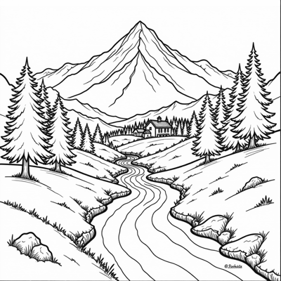 Landscape With Mountain Coloring Page