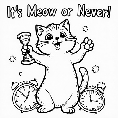 The Words Its Meow Or Never On The Top Of Page A... Coloring Page
