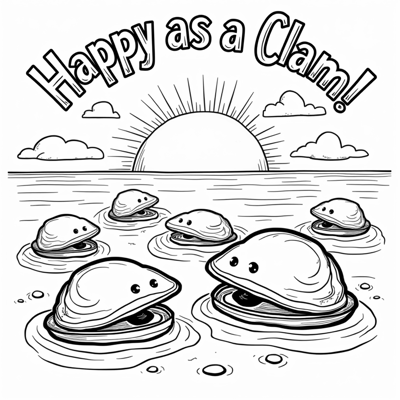 The Words Happy As A Clam On The Top Of Page... Coloring Page