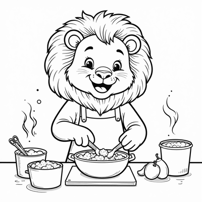 Lion Cooking Coloring Page