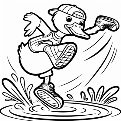 Duck Doing A Kickflip Coloring Page