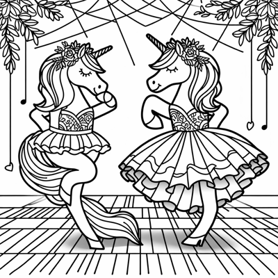 A Unicorn Dancing In A Wedding Dress At A Disco... Coloring Page