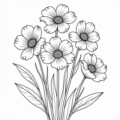 Draw A Bunch Of Flowers Coloring Page