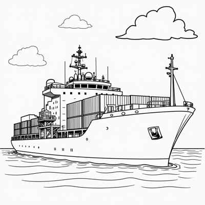 Image Of A Cargo Ship At The Port. Coloring Page