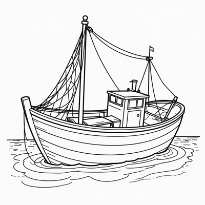 A Picture Of A Small Fishing Boat With A Fishing... Coloring Page