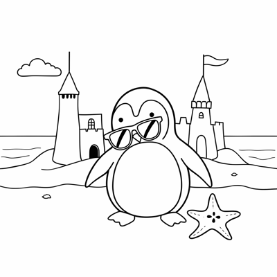 Draw A Cute Penguin To Color With Sunglasses On A... Coloring Page