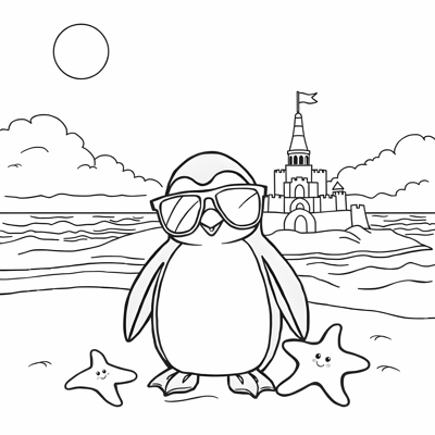 Draw A Cute Penguin To Color With Sunglasses On A... Coloring Page