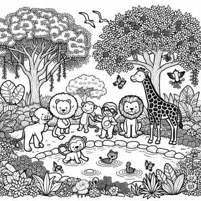 A Visit To The Zoo Different Animals Lush... Coloring Page