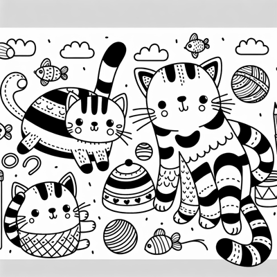 Three Cats Two Smaller Striped And One Bigger... Coloring Page