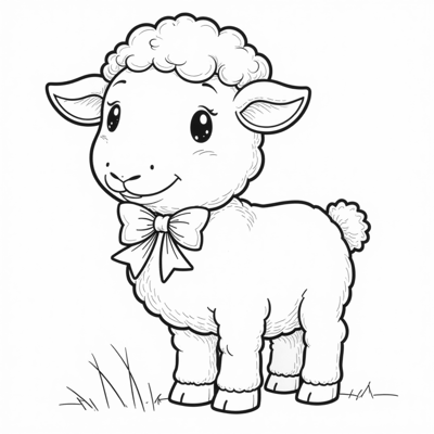 A Lamb With A Bow Coloring Page