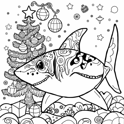 Shark With A Low Taper Fade And Xmas Tree Coloring Page